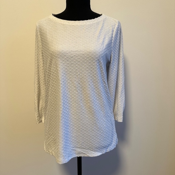 *WHITE HOUSE BLACK MARKET* White Polka Dot Long Sleeve Top Size Medium - Picture 1 of 7